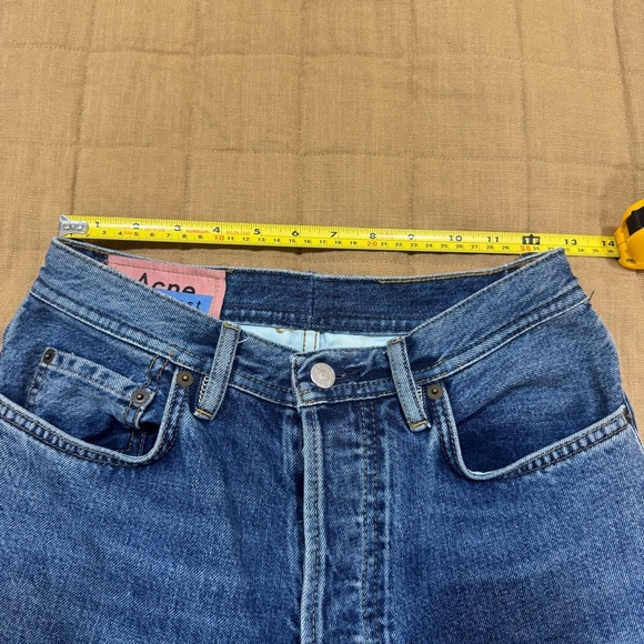 Acne Studios Bla Konst Straight Leg Blue Jeans Size 25x32 Pink Leather Patch - Picture 7 of 11